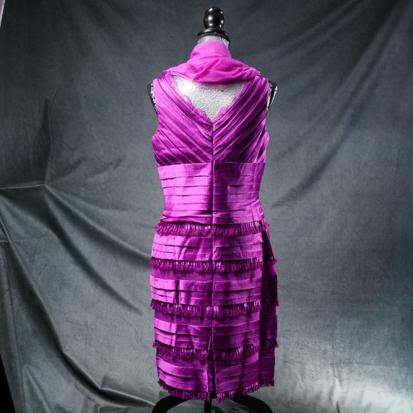 NWT May Queen | Magenta Ruffle-Tiered Sheath Dress & Shawl - sz 12 - Picture 8 of 11